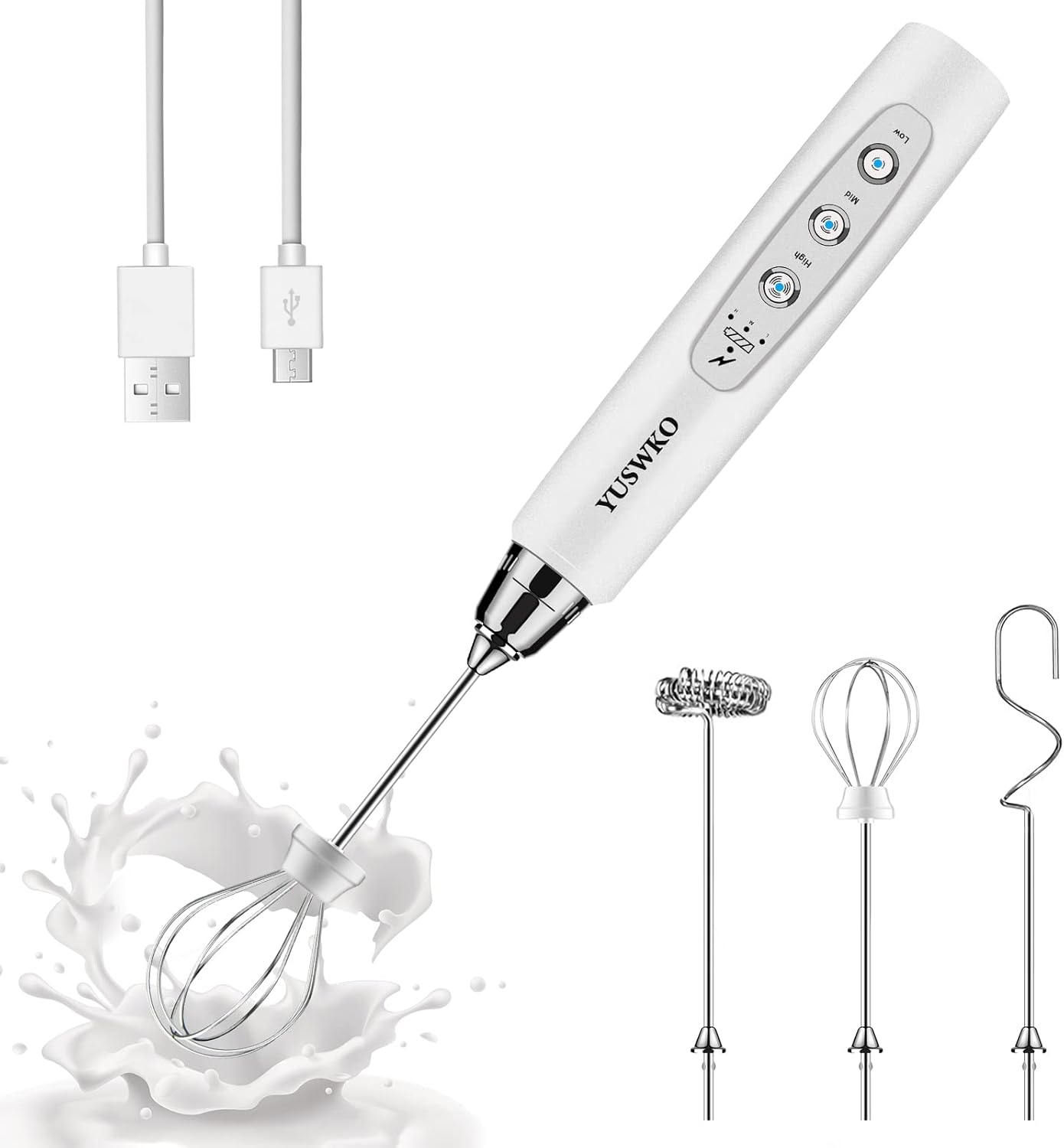 YUSWKO Rechargeable Milk Frother - 3 Speeds