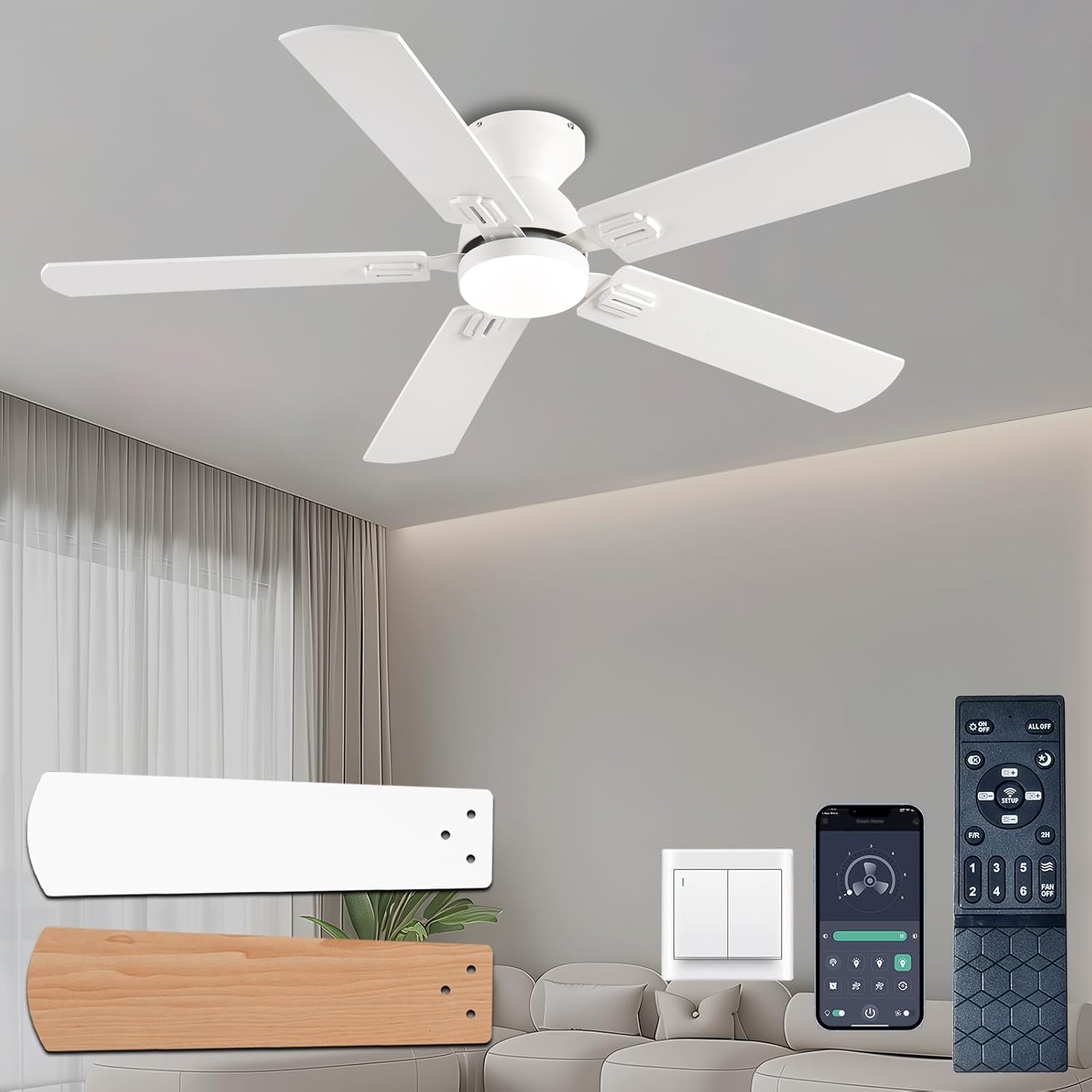 52 inch Ceiling Fan with Lights and Remote Control for Home