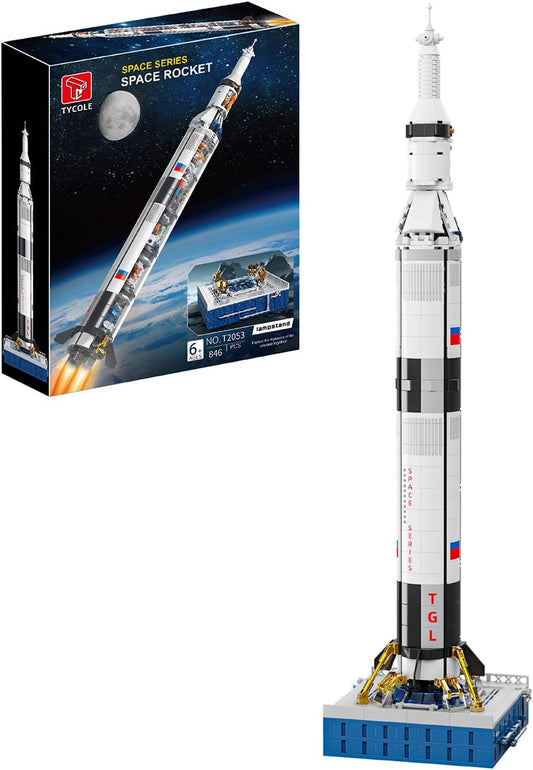 Space Rocket Building Block Set with Launch Stand for Kids