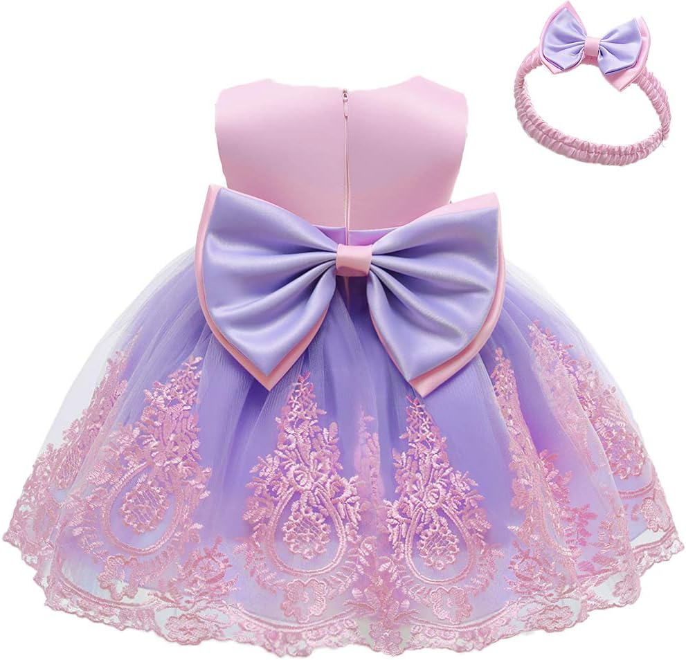 Toddler Baby Girls Pageant Lace Embroidery Dresses with Headwear