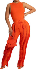 Women Sexy Two Piece Fringe Pants Set - Sleek Night Out Look