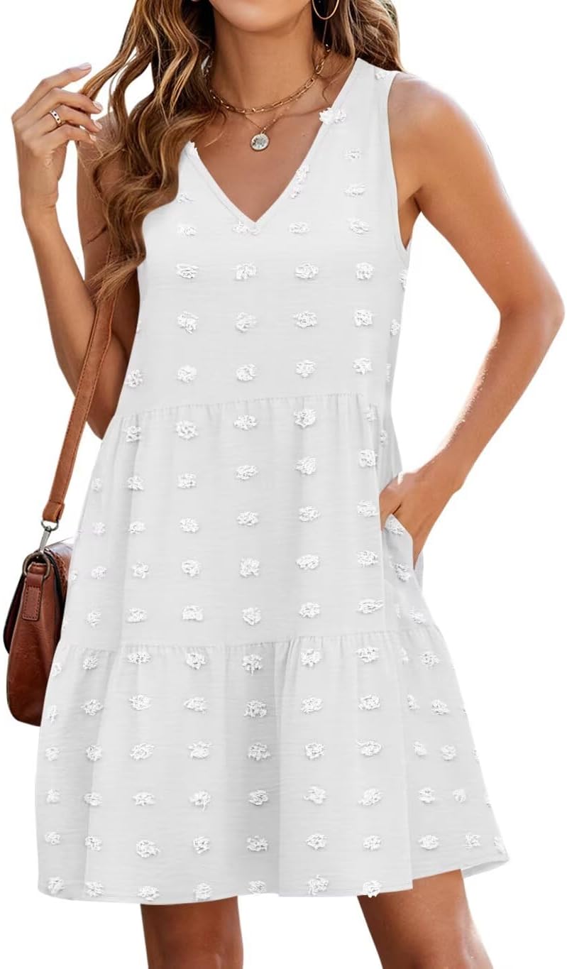 QACOHU Women's Summer Sleeveless V Neck Mini Dress with Pockets
