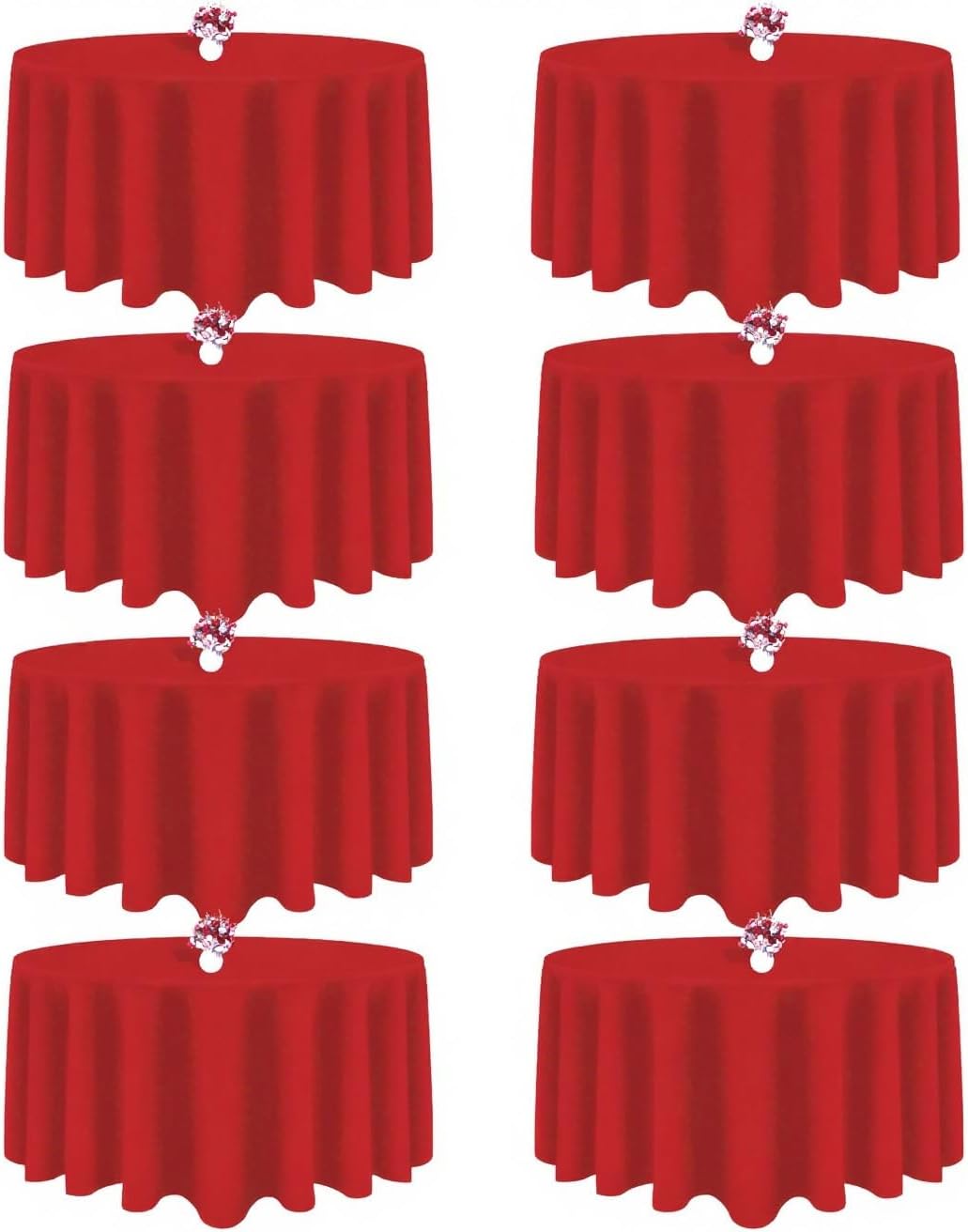 90 Inch Red Round Tablecloths - 8 Packs for Events and Dining