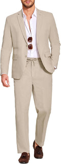 Men's Linen 2 Piece Suit Set - Lightweight Casual Blazer and Pants