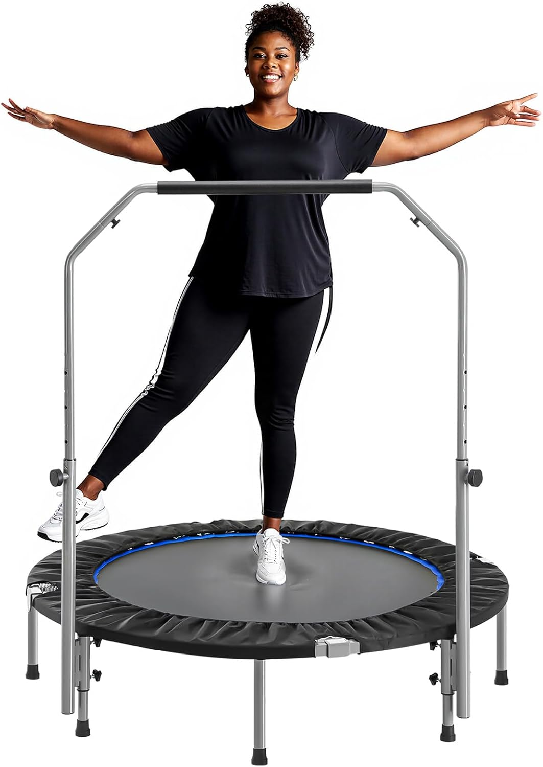 Foldable Mini Trampoline for Adults with Adjustable Bar Safety