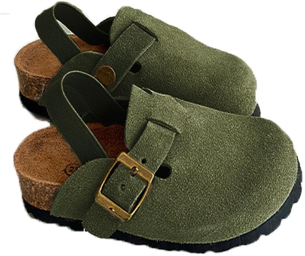 Kids Suede Clogs Toddler Clogs Adjustable Buckle Mules for Comfort