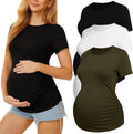 3 Pack Womens Maternity Shirts - Crew Neck Short Sleeve Tops
