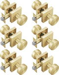 6 Pack Satin Brass Door Knobs with Square Rosette - Heavy Duty
