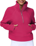 Womens Half Zip Fleece Crop Sweatshirt with Thumb Holes