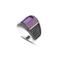 925 Sterling Silver Men Ring with Amethyst Gemstone - Handmade