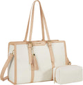 Laptop Bag for Women 15.6 in Canvas Tote Pearl White & Beige