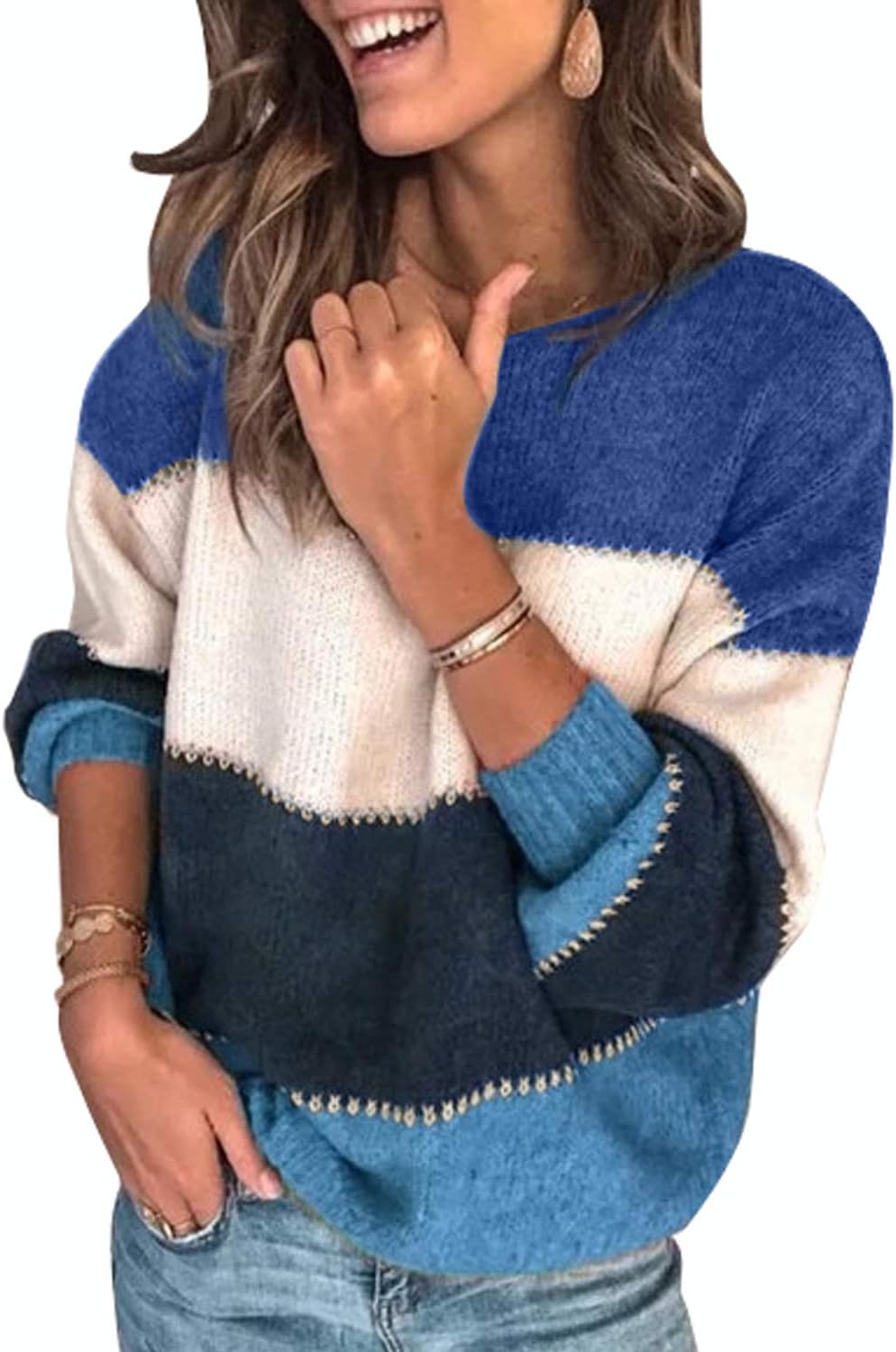 Casual Color Block Pullover Sweater for Women by Necooer