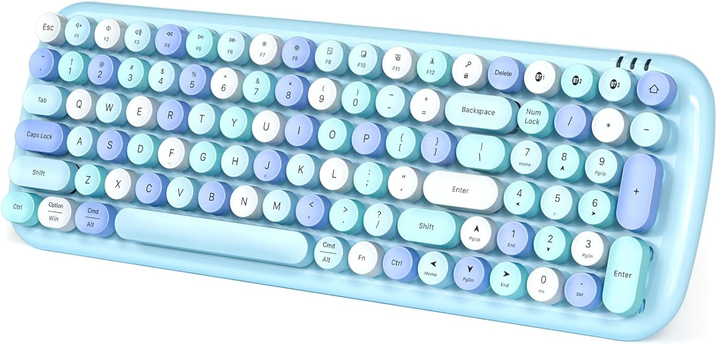 Wireless Bluetooth Keyboard with Colorful Retro Round Keycaps