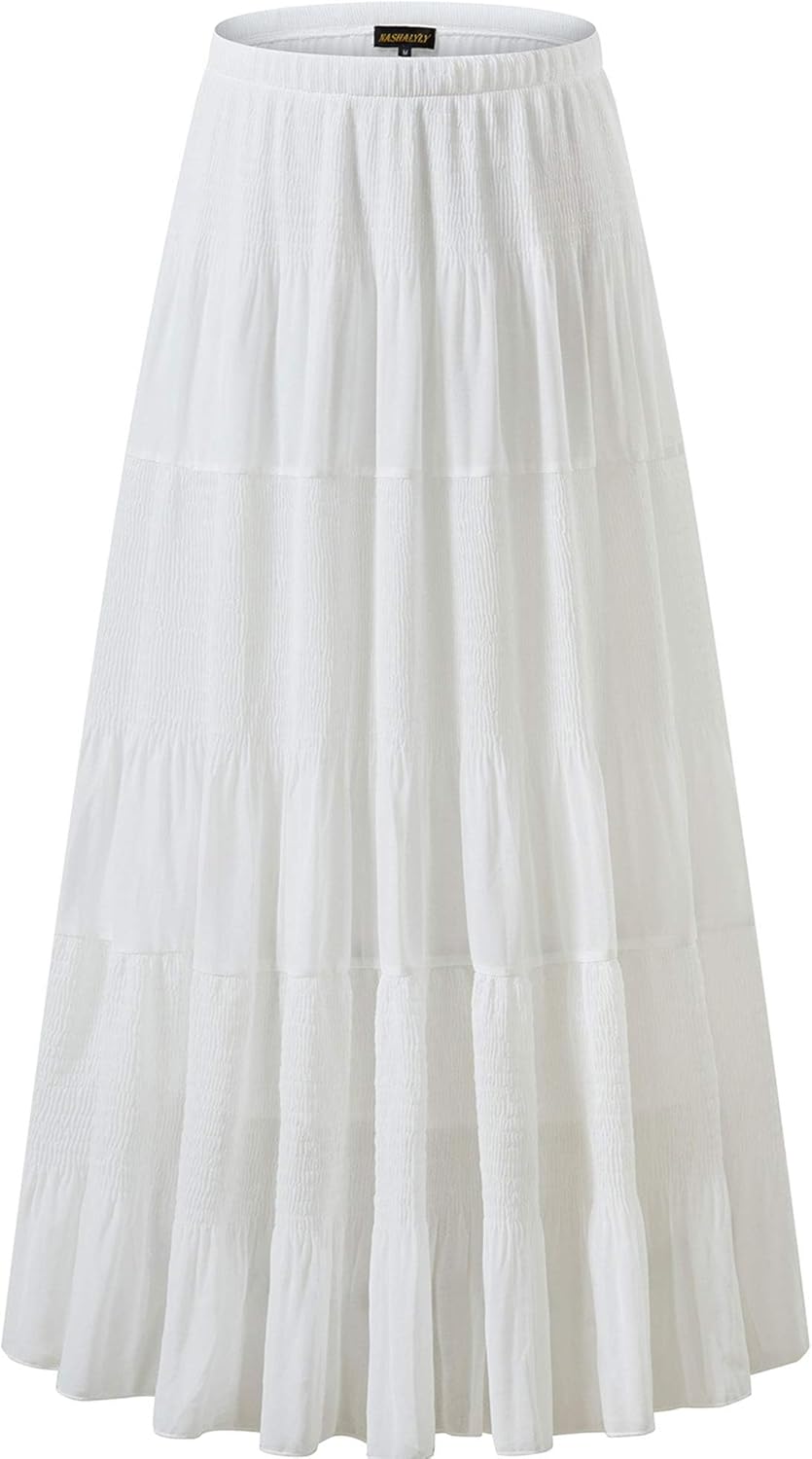Chiffon Elastic High Waist Pleated A-Line Maxi Skirt for Women