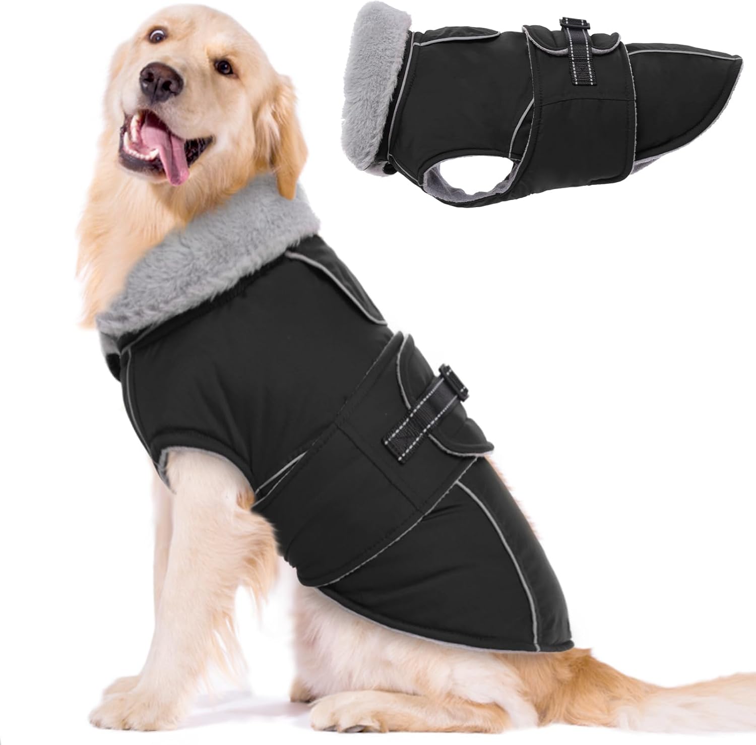 Lelepet Warm Dog Coat Waterproof Fleece Vest for Large Dogs