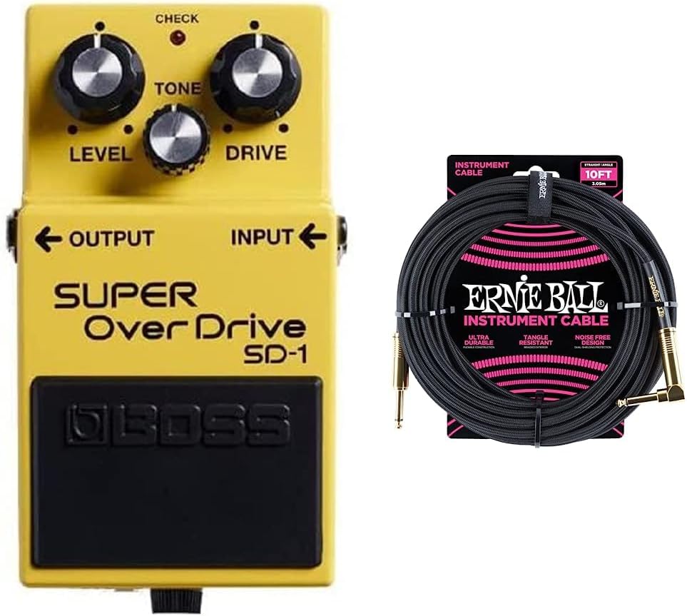 Boss SD-1 Super Overdrive Pedal with Ernie Ball Cable Bundle