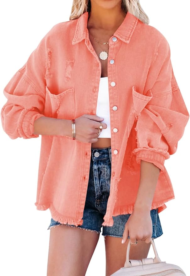 EVALESS Distressed Jean Jacket for Women with Pockets and Style
