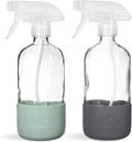 16oz Glass Spray Bottles x2, Silicone Bottom, Adjustable Nozzle