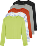 Real Essentials 5 Pack Women's Dry Fit Crop Top - Long Sleeve Crew