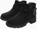 Girls Ankle Boots with Glitter Bowknot - Low Block Heel Comfort