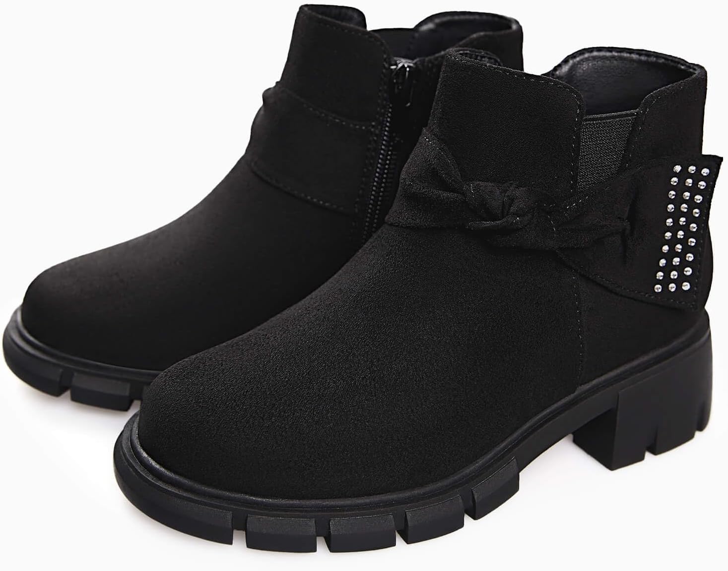 Coutgo Girls Ankle Boots with Glitter Bowknot and Zipper