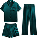 SWOMOG Womens Silk Satin Pajama Sets 3Pcs Button Down PJ Set - Soft is