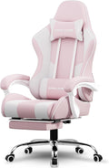 Pink Fabric Gaming Chair with Footrest - Comfortable Fabric Seat
