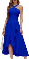 Halter Cocktail Maxi Dress Ruffled Hi-Lo - Elegant 2025 Evening out