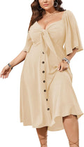 Plus Size Summer Dress with Deep V Neck and Bow Tie Design