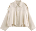 Women's Faux Suede Bomber Jacket Lapel Pilot Coat - Oversized