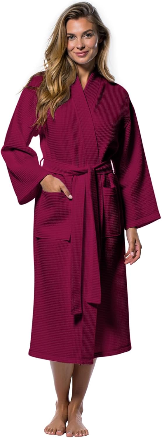 Turquaz Lightweight Full-Length Waffle Kimono Bathrobe for Women