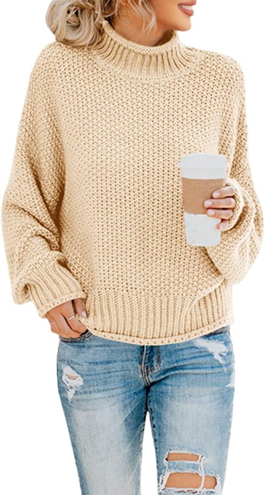 Oversized Turtleneck Sweater for Women - Cozy Knit Pullover
