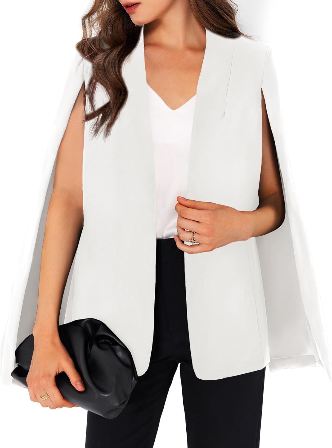 GAMISOTE Womens Cape Blazer Split Sleeve Open Front Jacket