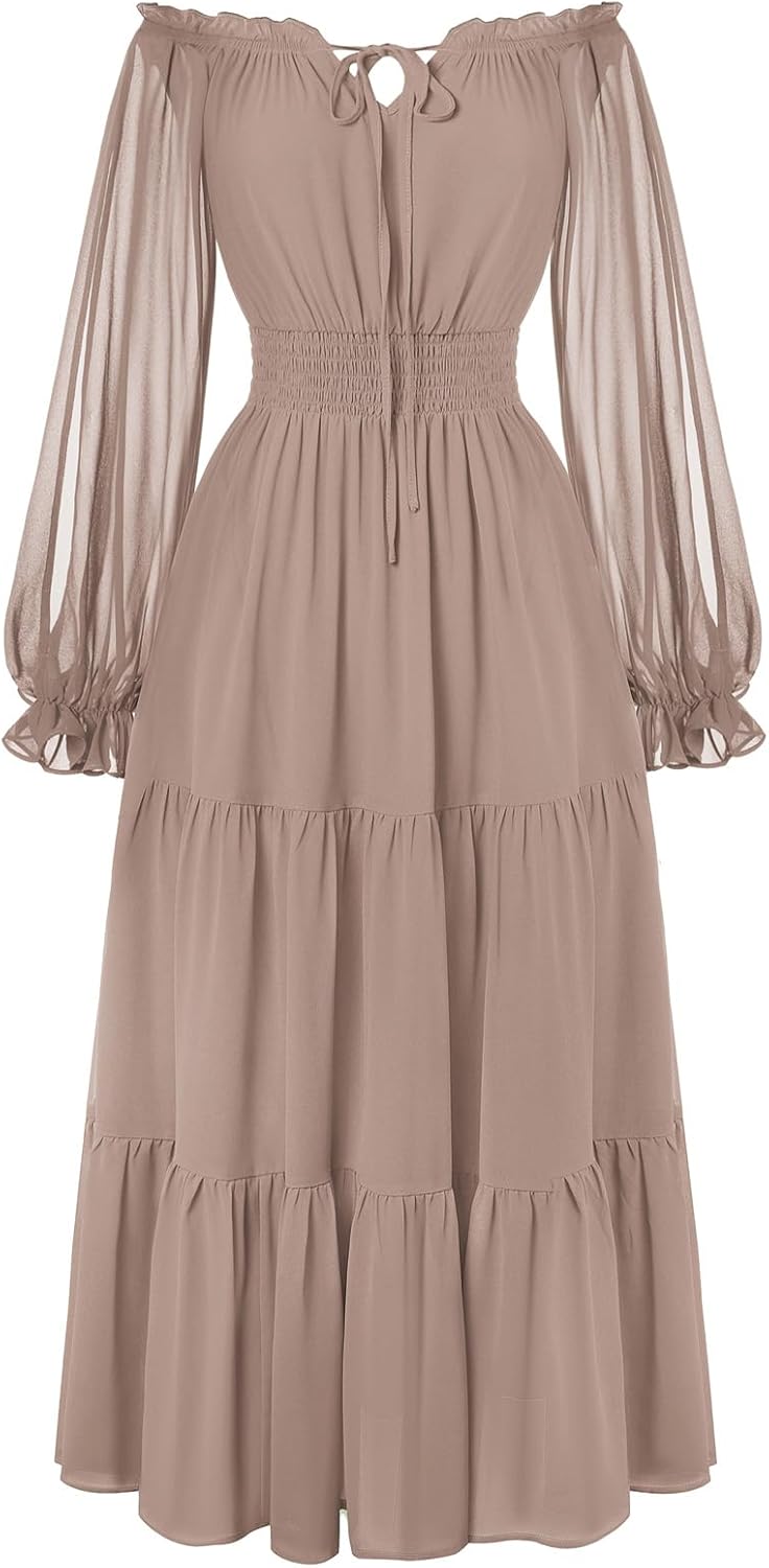 Renaissance Off Shoulder Long Sleeve Maxi Dress for Women