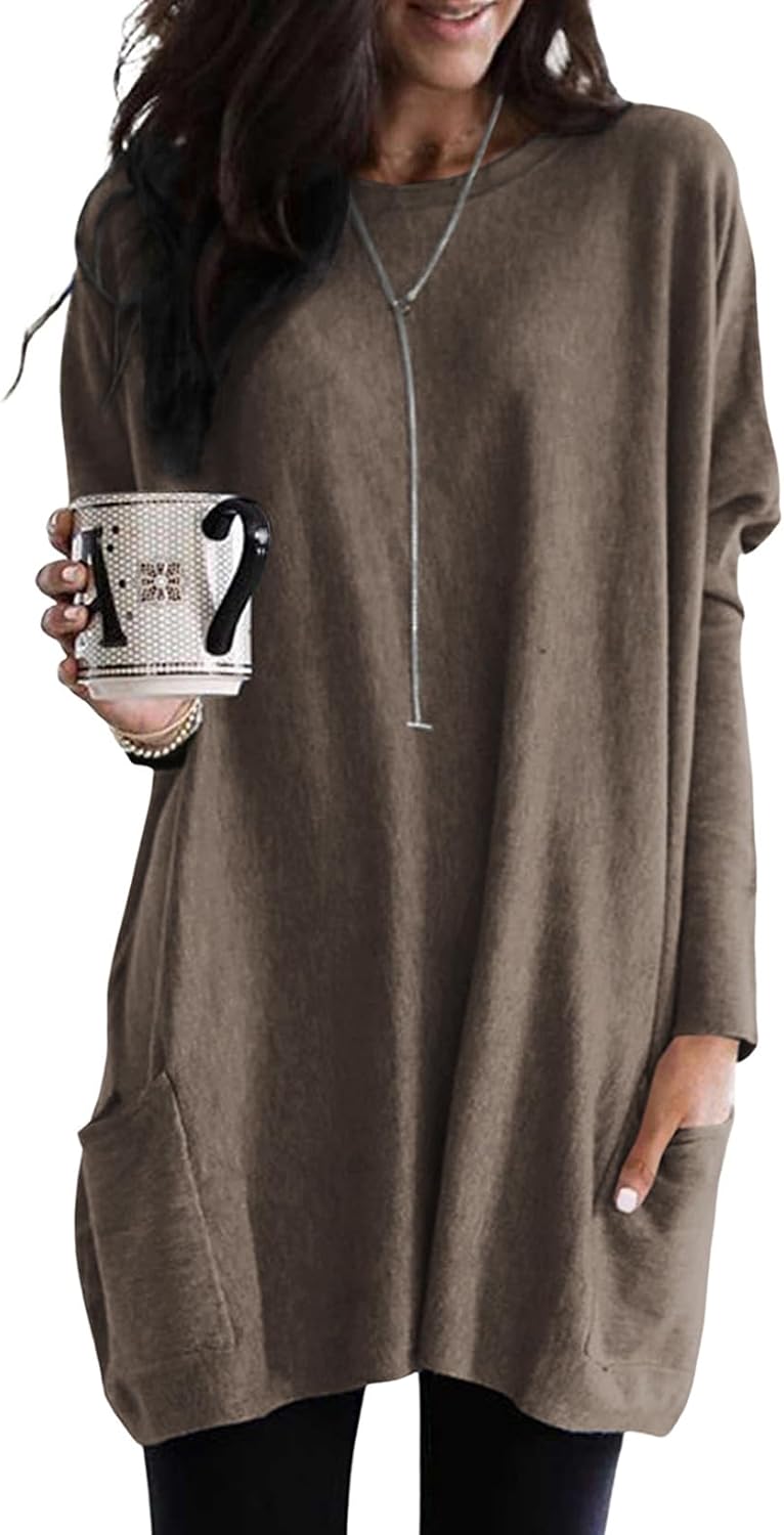Dokotoo Womens Winter Dresses Long Sleeve Casual Tunic Tops