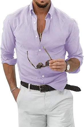 JMIERR Men's Cotton Linen Button Down Shirt for Casual Style