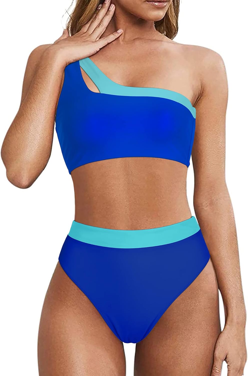 MOOSLOVER Women Cutout One Shoulder High Waisted Bikini Set