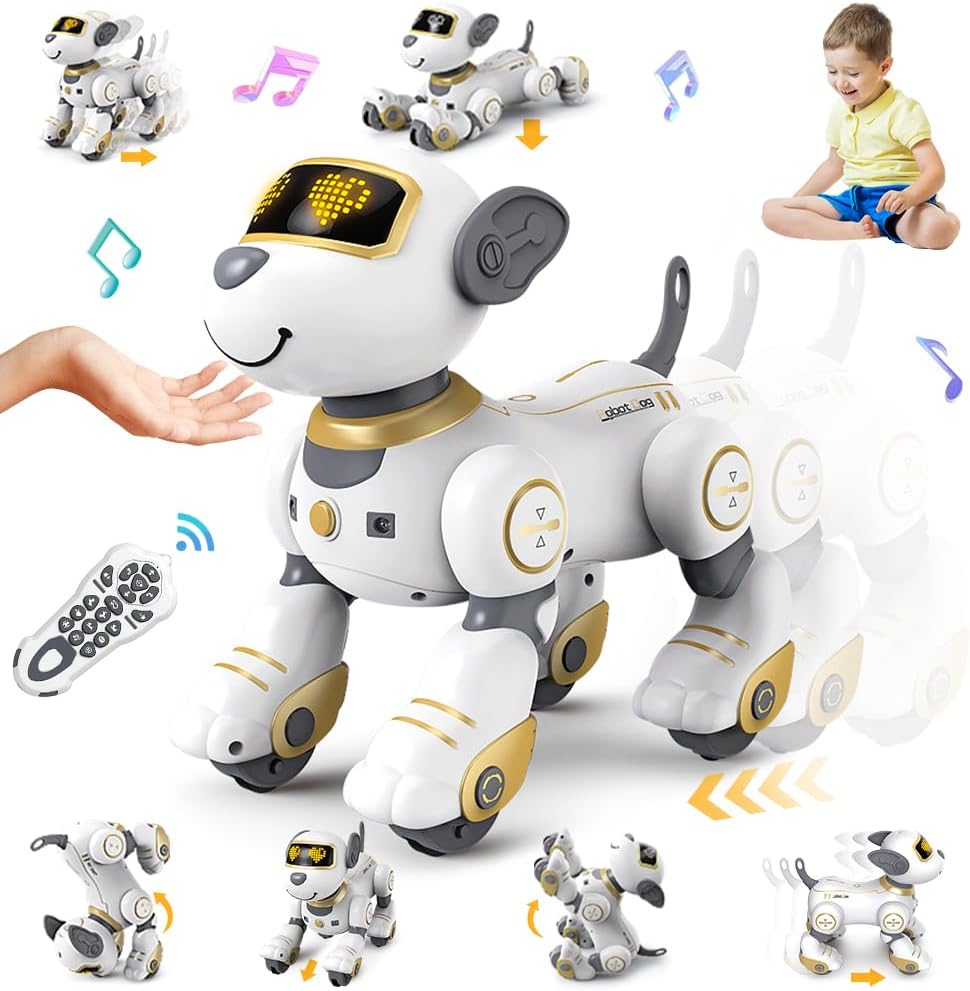 Interactive Smart Robot Dog Toy - 17 Functions, Touch & Follow, for Girls 3-12 (Gold)
