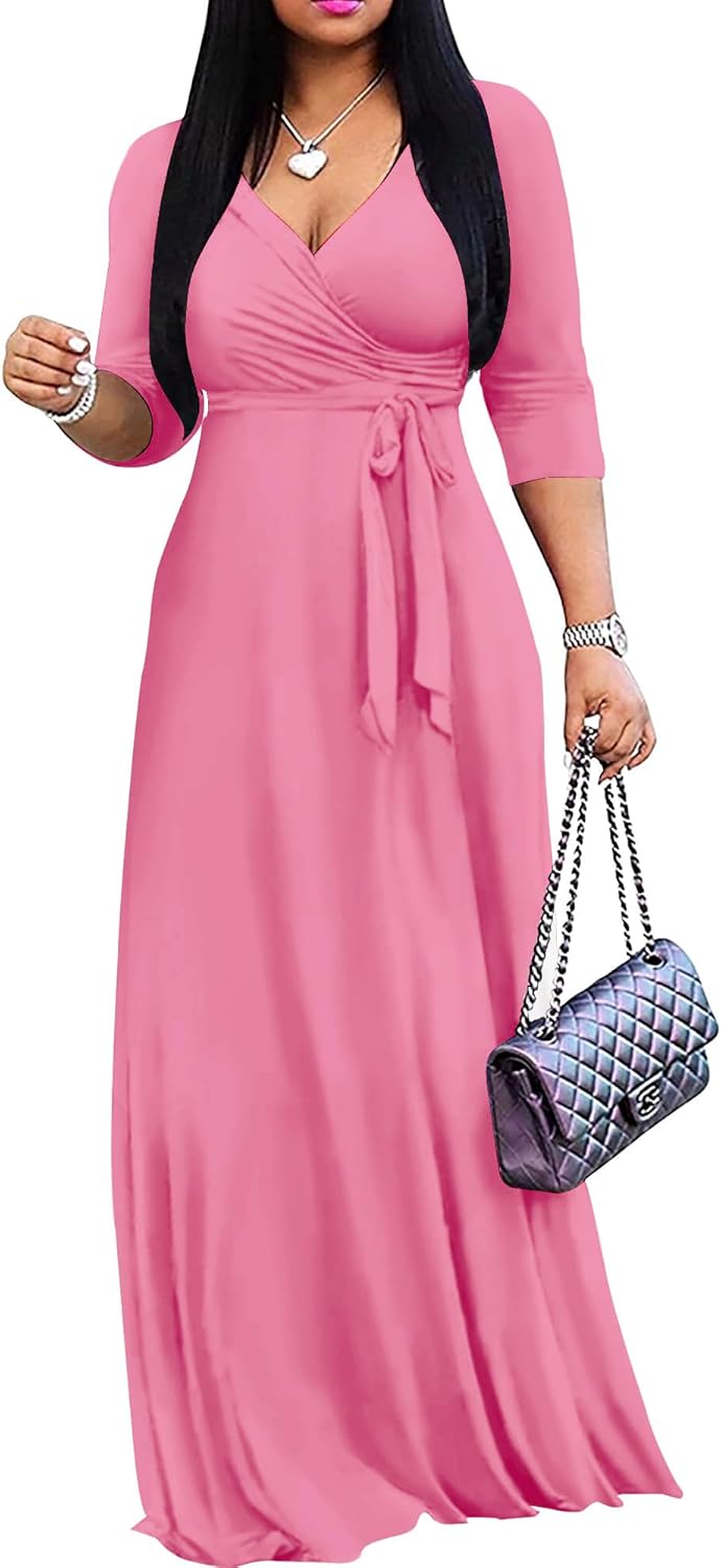 Mrskoala Plus Size Long Maxi Wrap Dresses for Summer Style