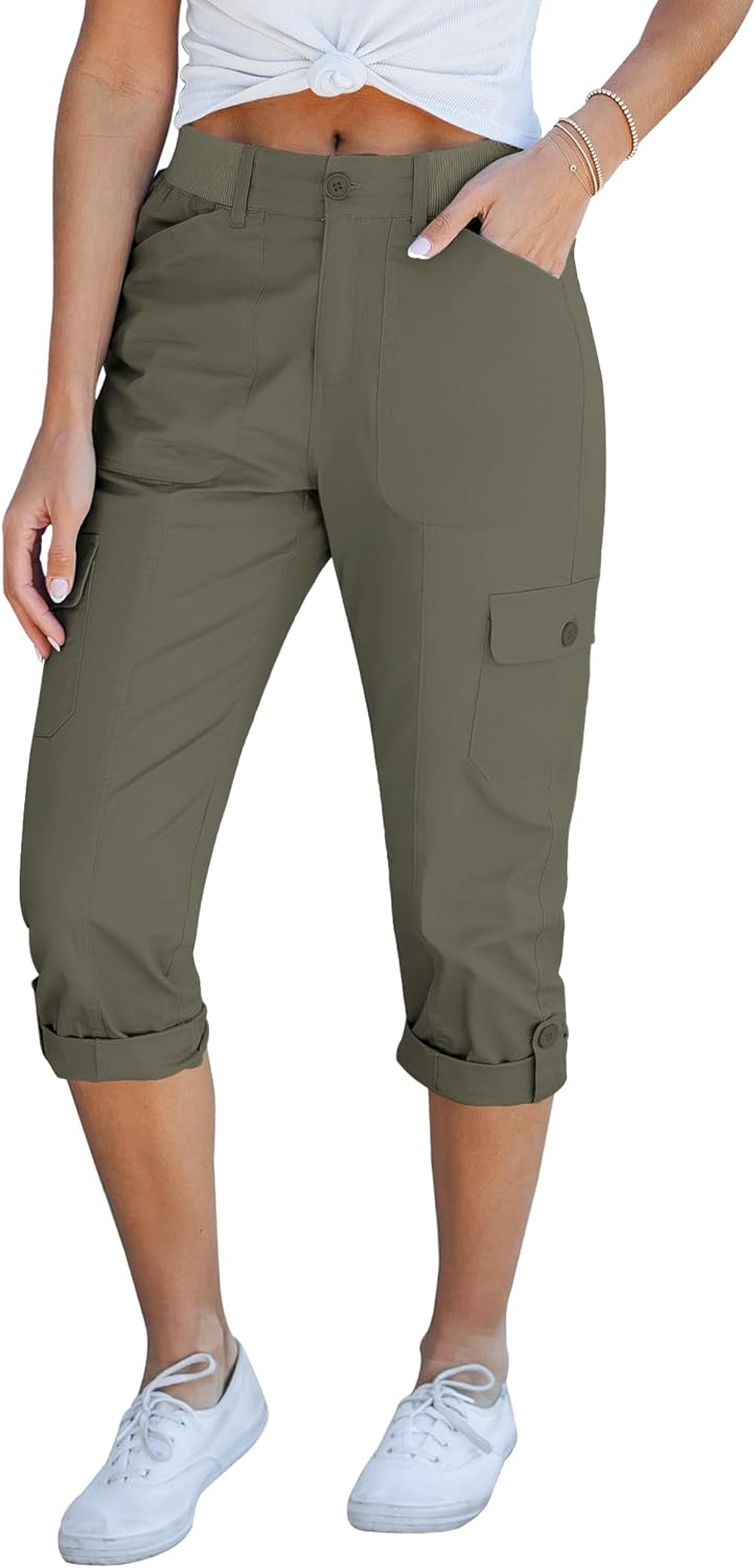 GRAPENT Cargo Capri Pants for Women with High Waisted Comfort