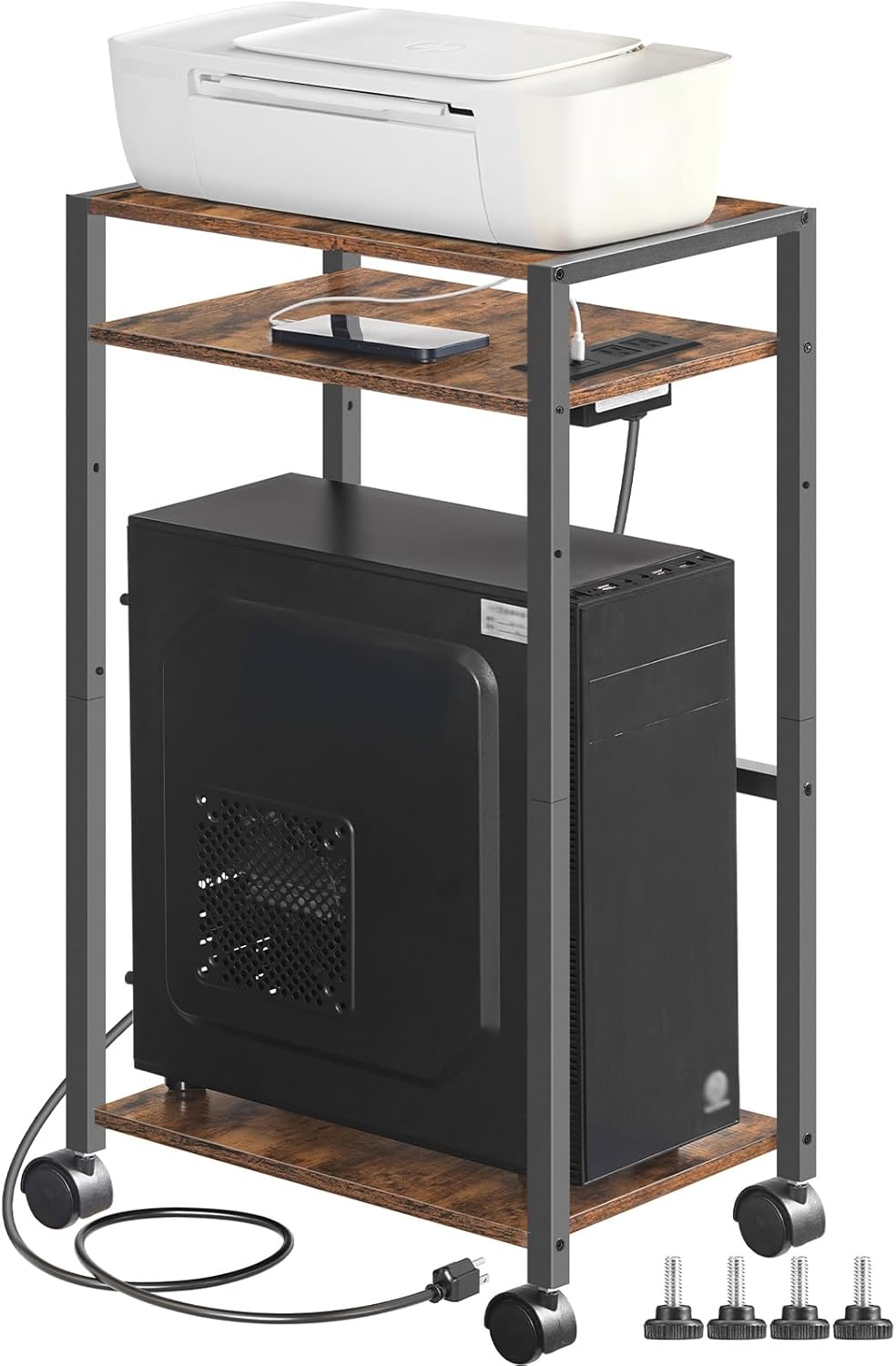 HOOBRO 3-Tier PC Tower Stand with Charging Station for Home Office