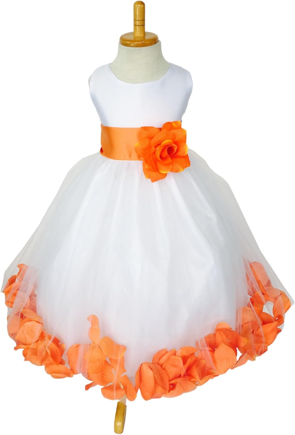 Rose Petal White Tulle Satin Flower Girl Gown for Special Events