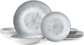 Porcelain Dinnerware Set for 4 - 12 Piece Gray Hand-Drawn Ceramic