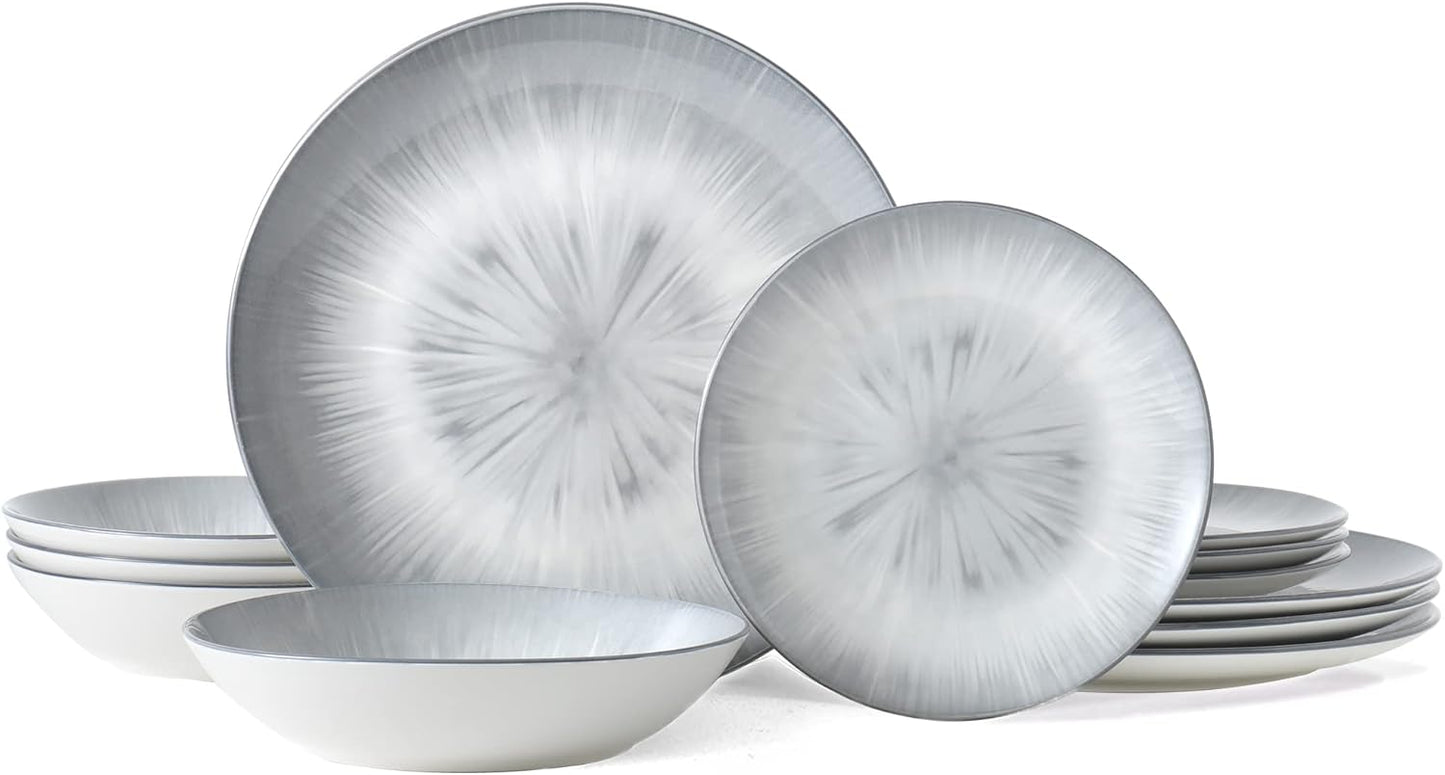 Bestone Porcelain Dinnerware Sets for 4, 12 pcs Modern Plates
