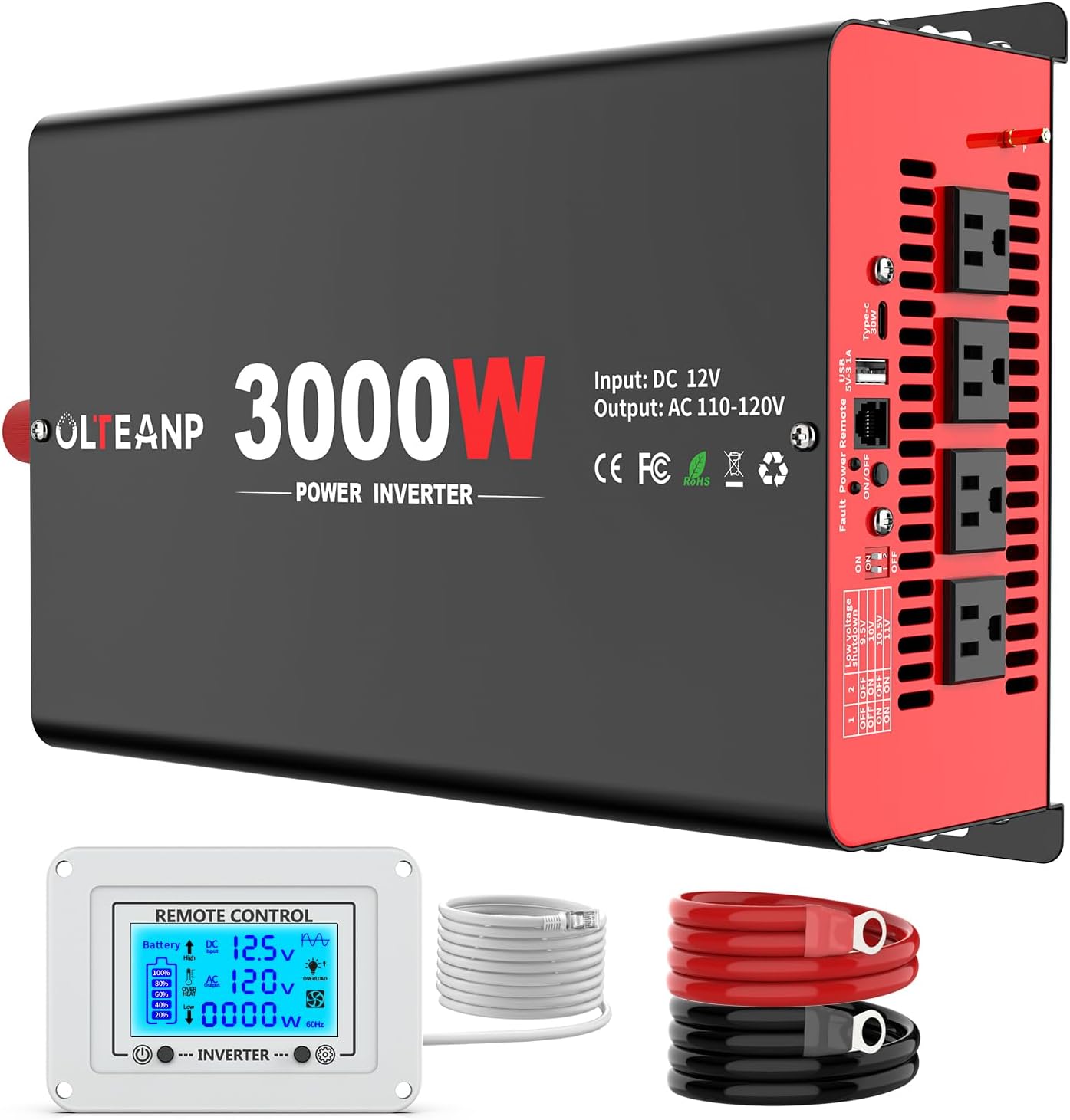 3000 Watt Power Inverter for Car with LCD Remote Control