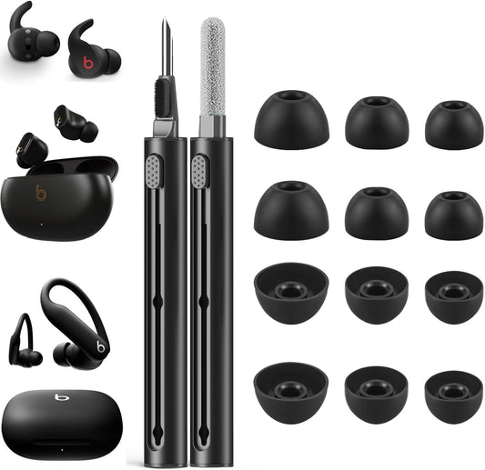 6 Pairs No Pain Ear Tips - Anti-Slip Fit, Cleaning Pen - Balck