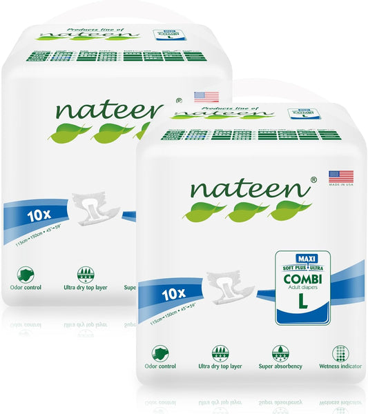 Nateen Combi Maxi Adult Diapers - Maximum Absorbency for Heavy Overnight Protection