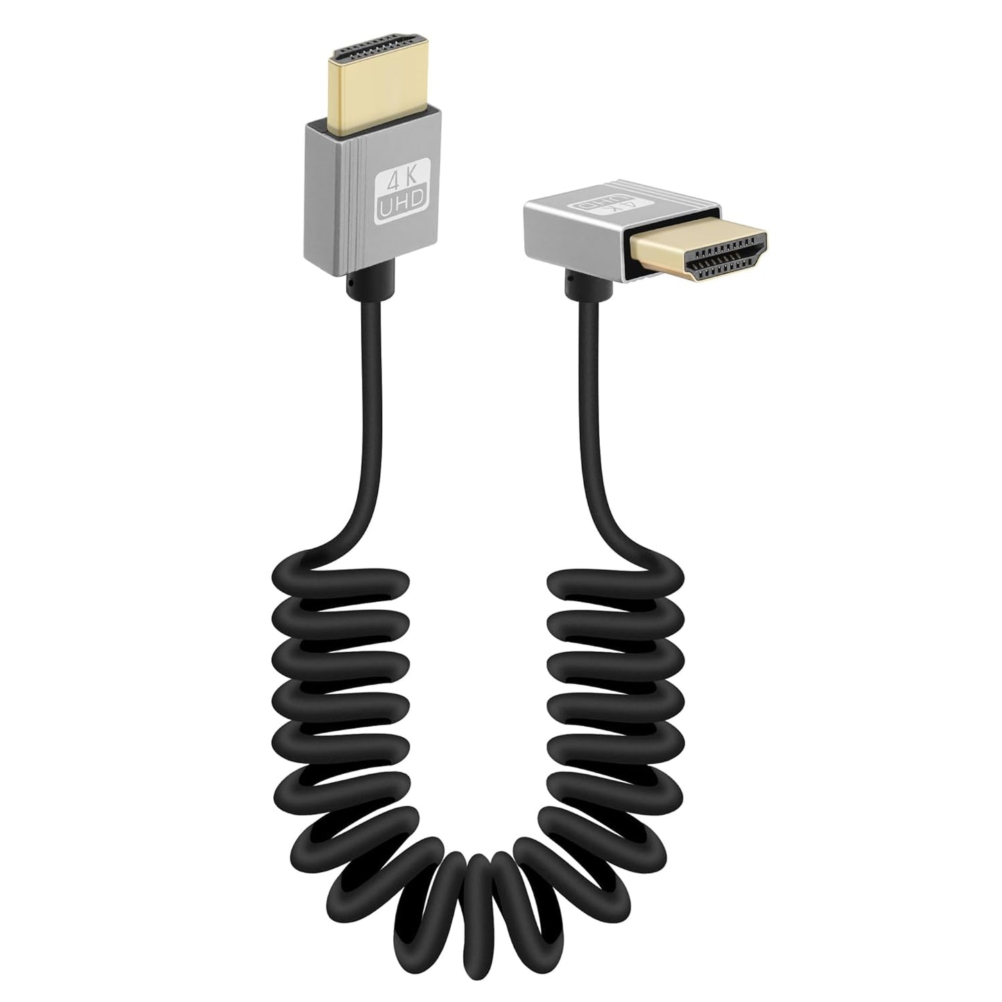 4K Coiled HDMI Cable - 90 Down Angle, High Speed