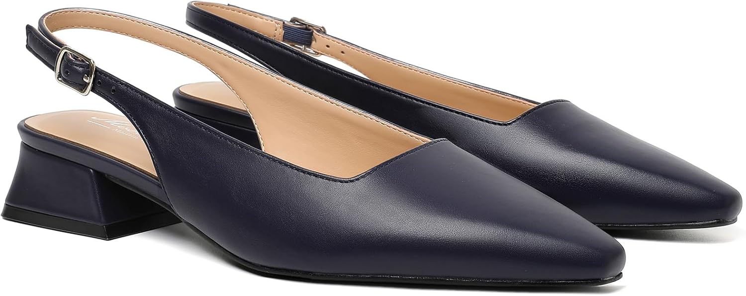 Mostrin Womens Chunky Low Heels D'Orsay Slingback Pumps for Work