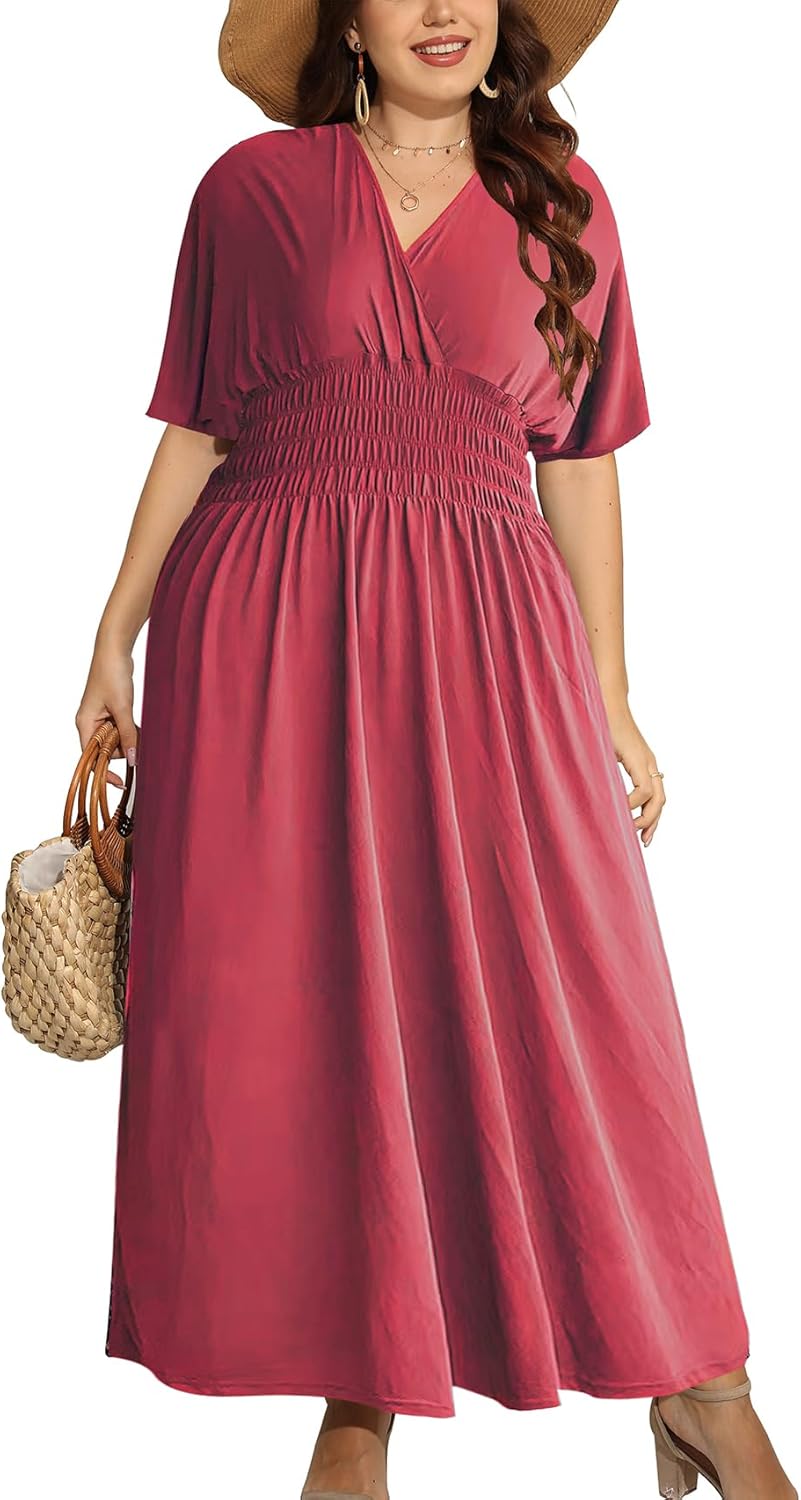 OSTOO Women's Plus Size Hawaii Empire Waist Floral Maxi Dress